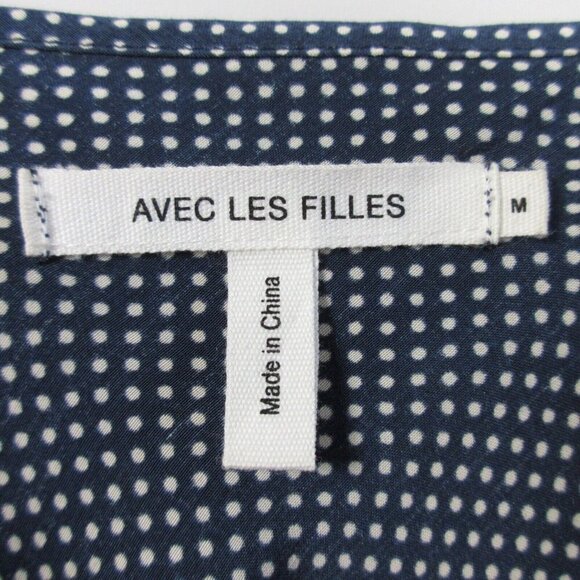 Avec Les Filles Women's Cami Top Camisole Lace Rayon Polka Dot Navy Blue M 74 - Picture 3 of 8